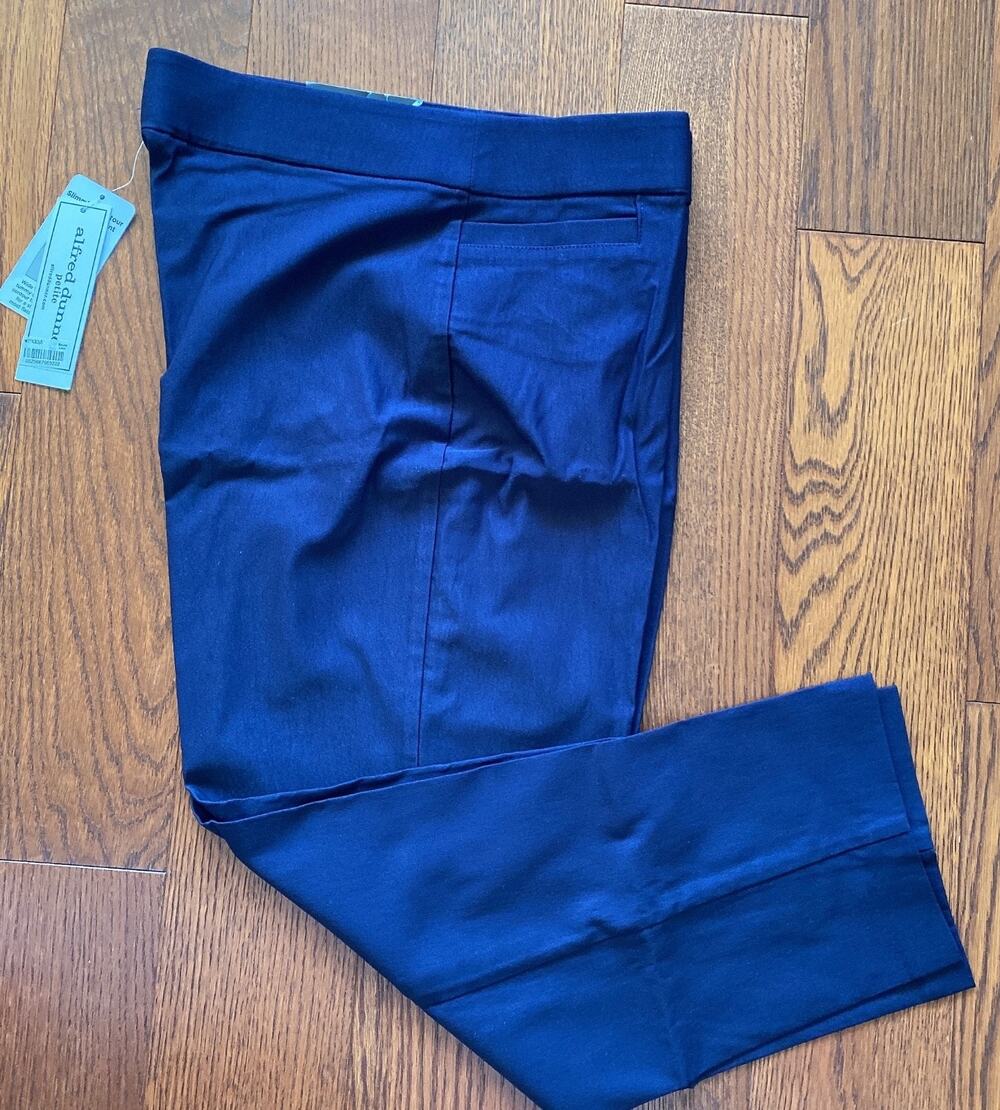 NEW Alfred Dunner Classic Pants Pull On Navy Proportioned Short Size 12P